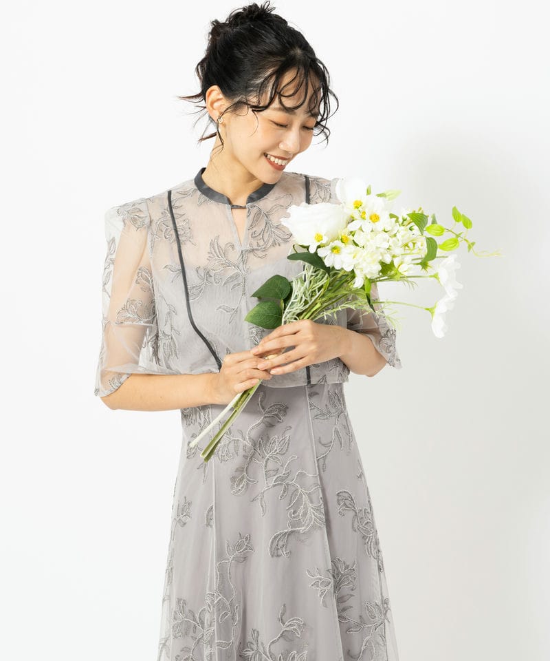 SNIDEL スナイデル プリーツ切替ボウタイレースドレス グレー系 | 結婚 SNIDEL スナイデル プリーツ切替ボウタイレースドレス グレー系 | 結婚