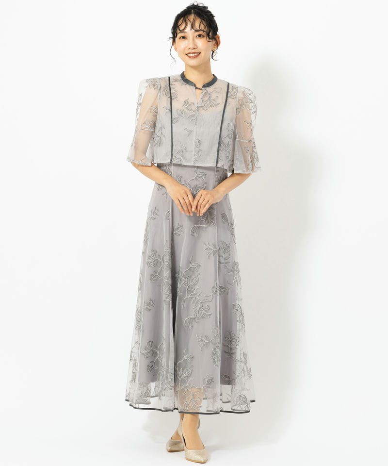 SNIDEL スナイデル ボタニカル柄刺繍ボレロセットドレス グレー系