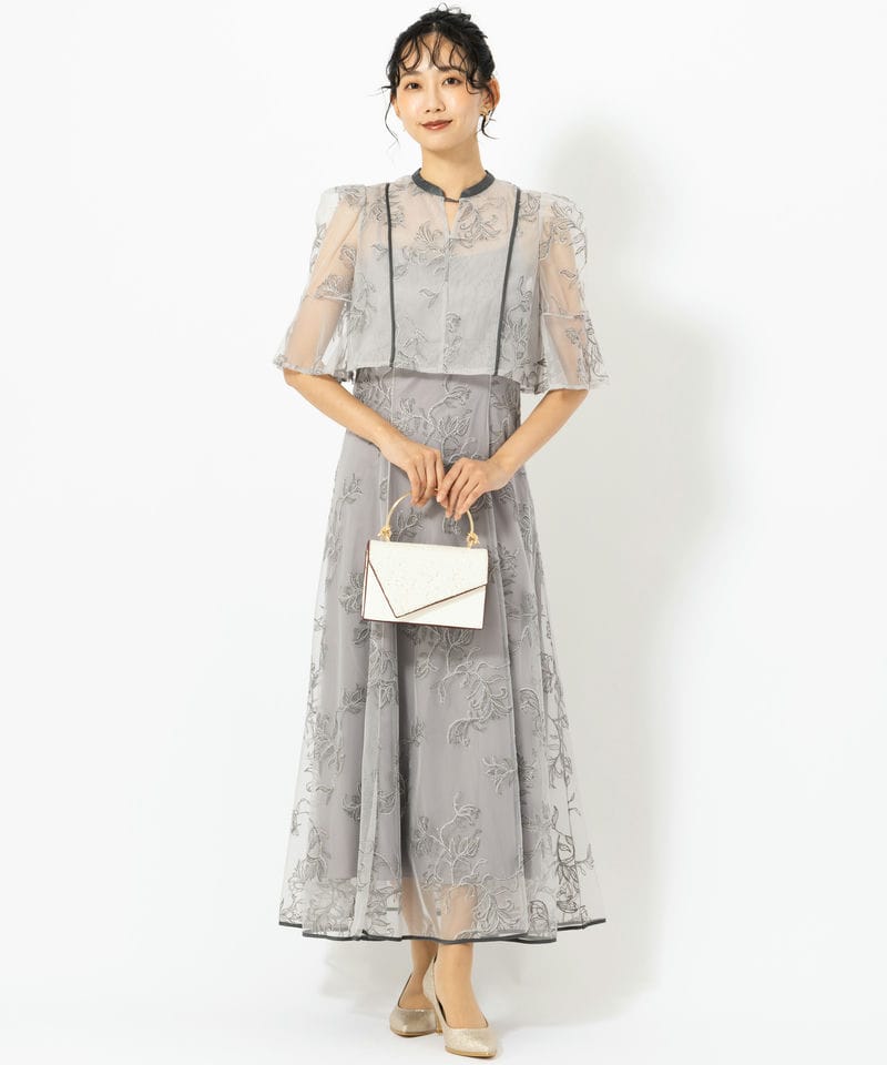 SNIDEL スナイデル ボタニカル柄刺繍ボレロセットドレス グレー系