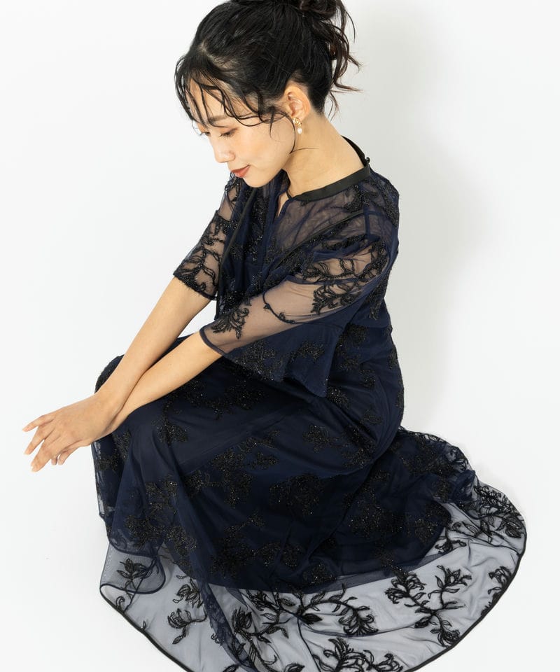 新品未使用タグ付き　SNIDELネイビードレス セール】エンブロイダリーボレロセットドレス（ワンピース）｜SNIDEL