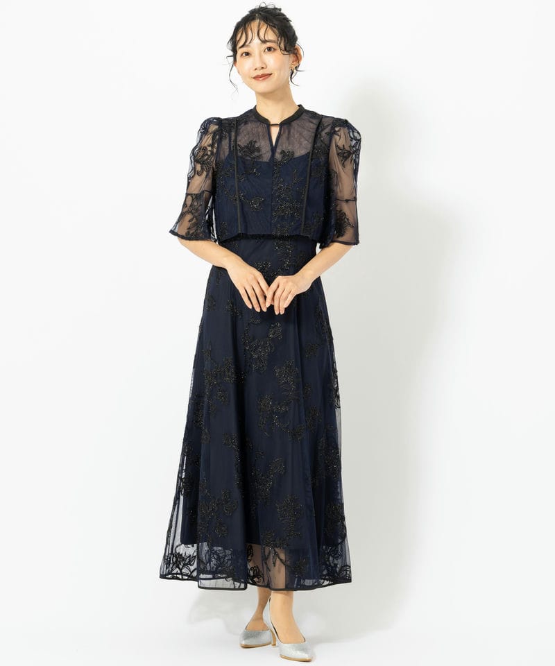 SNIDEL スナイデル ボタニカル柄刺繍ボレロセットドレス ネイビー系