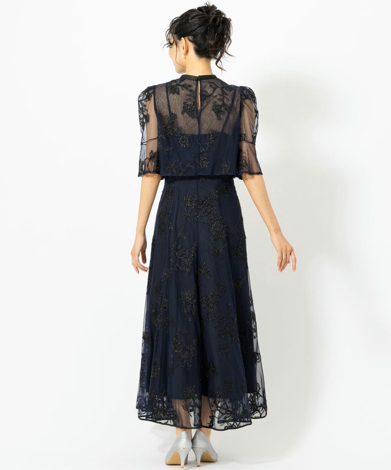 SNIDEL スナイデル ボタニカル柄刺繍ボレロセットドレス ネイビー系