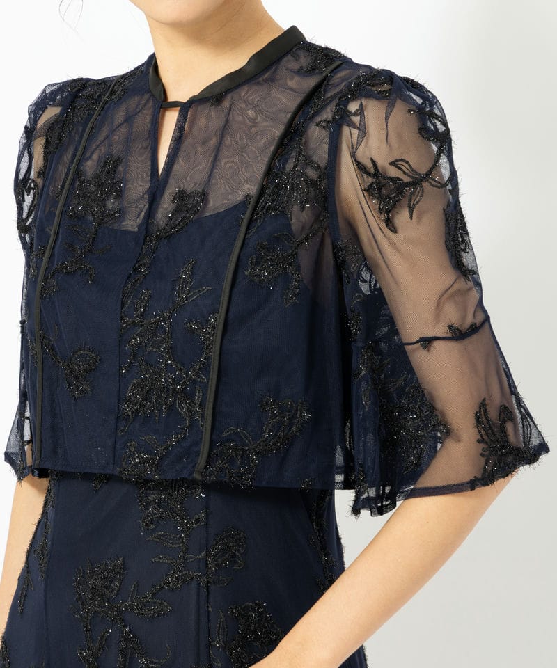 SNIDEL スナイデル ボタニカル柄刺繍ボレロセットドレス ネイビー系