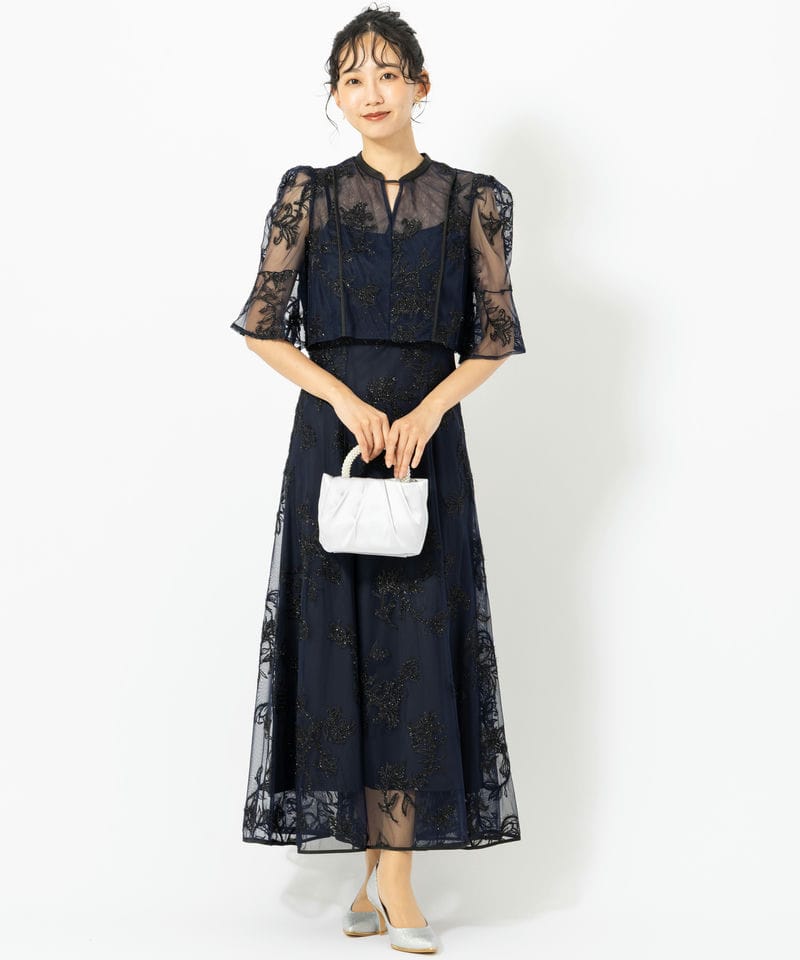 SNIDEL スナイデル ボタニカル柄刺繍ボレロセットドレス ネイビー系