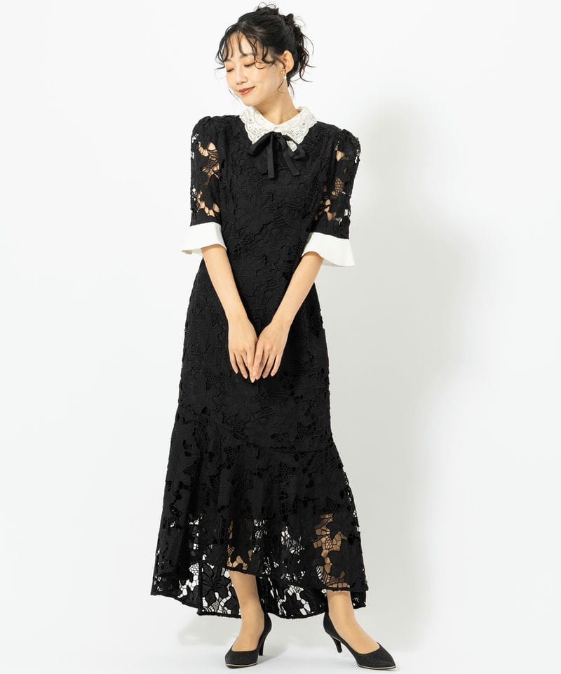 Leja レジャ パールカラーボウタイフラワーレースフィッシュテール