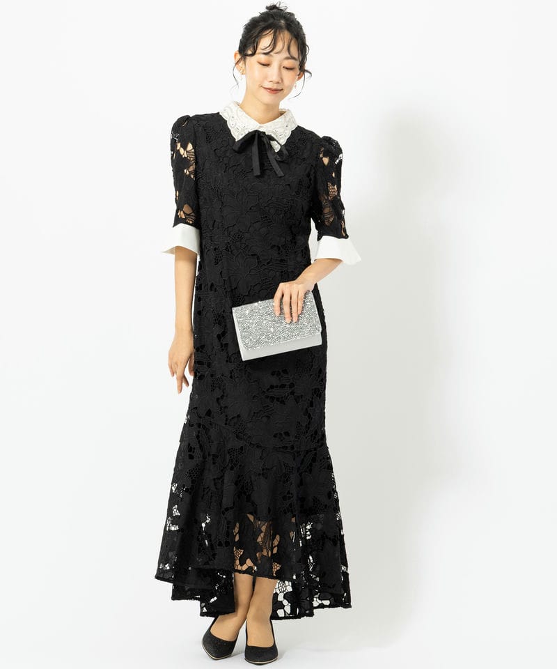 Leja レジャ パールカラーボウタイフラワーレースフィッシュテール