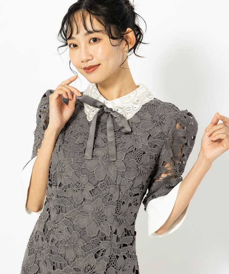 Leja レジャ パールカラーボウタイフラワーレースフィッシュテール