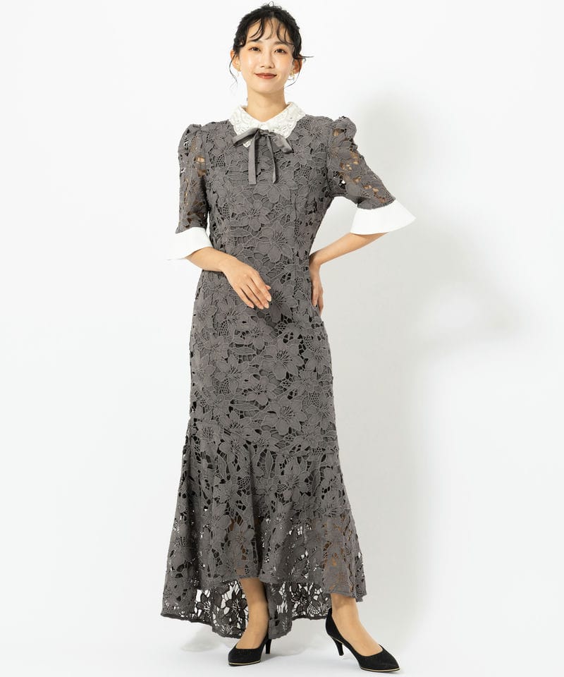 Leja レジャ パールカラーボウタイフラワーレースフィッシュテール