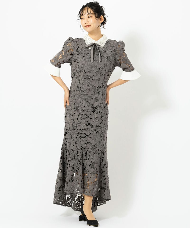 Leja レジャ パールカラーボウタイフラワーレースフィッシュテール