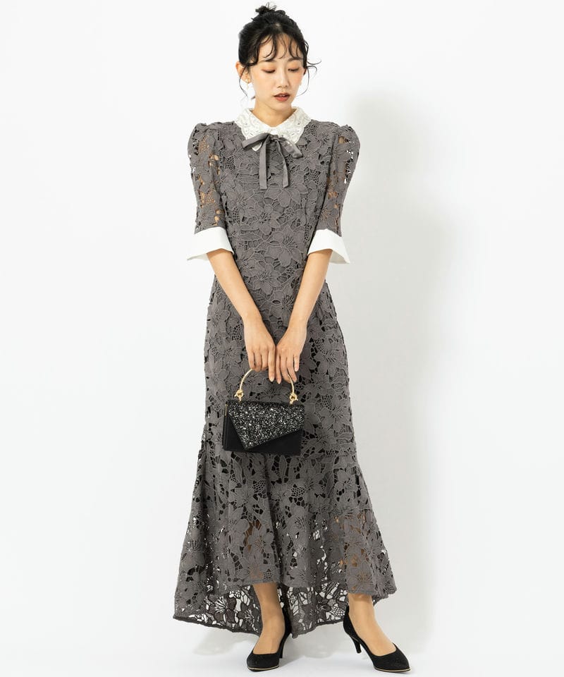 Leja レジャ パールカラーボウタイフラワーレースフィッシュテール