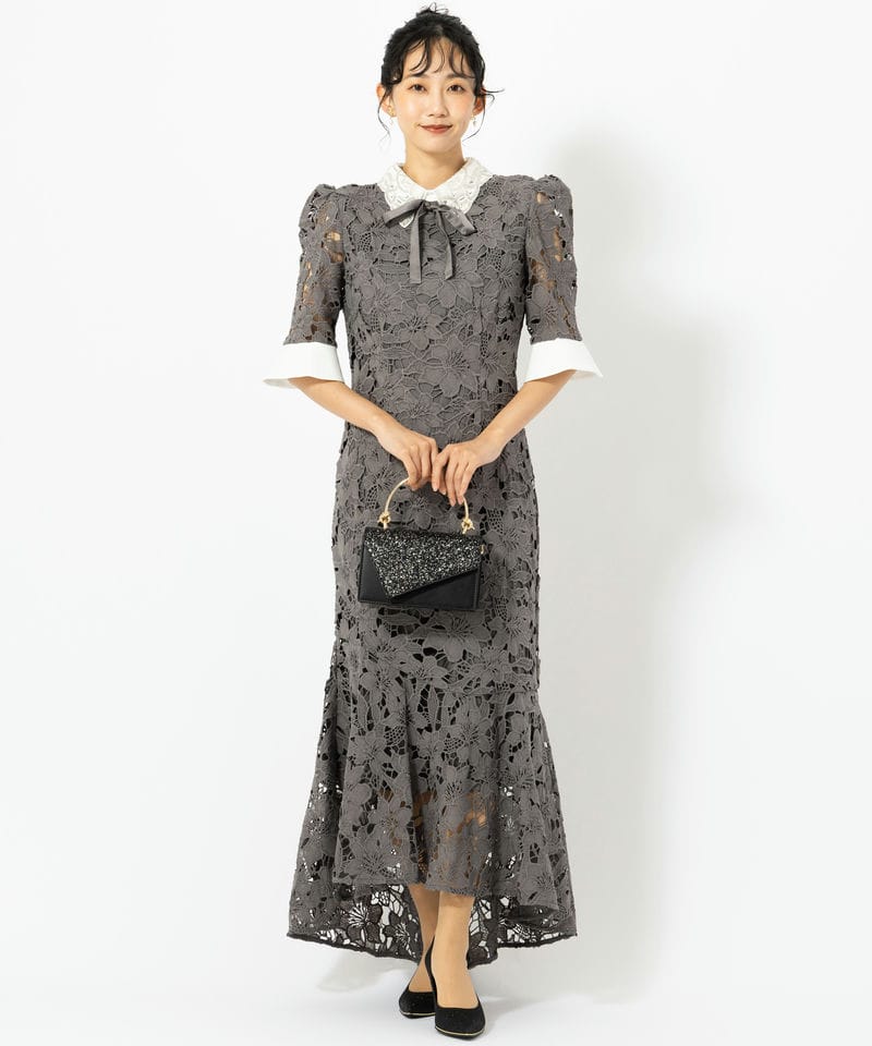 Leja レジャ パールカラーボウタイフラワーレースフィッシュテール