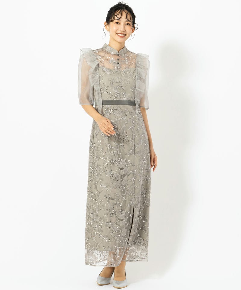 Leja レジャ フラワースパンコールシアーフリルIラインドレス グレー系