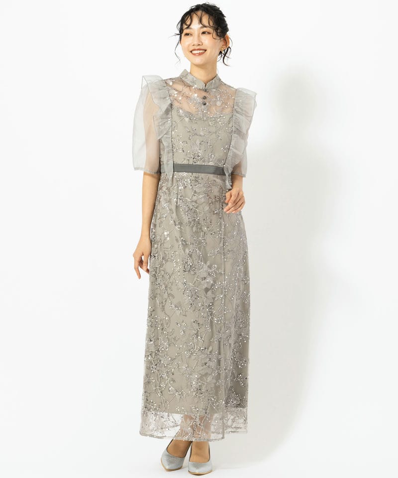 Leja レジャ フラワースパンコールシアーフリルIラインドレス グレー系