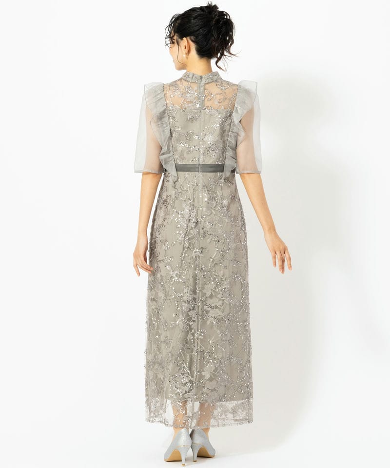 Leja レジャ フラワースパンコールシアーフリルIラインドレス グレー系