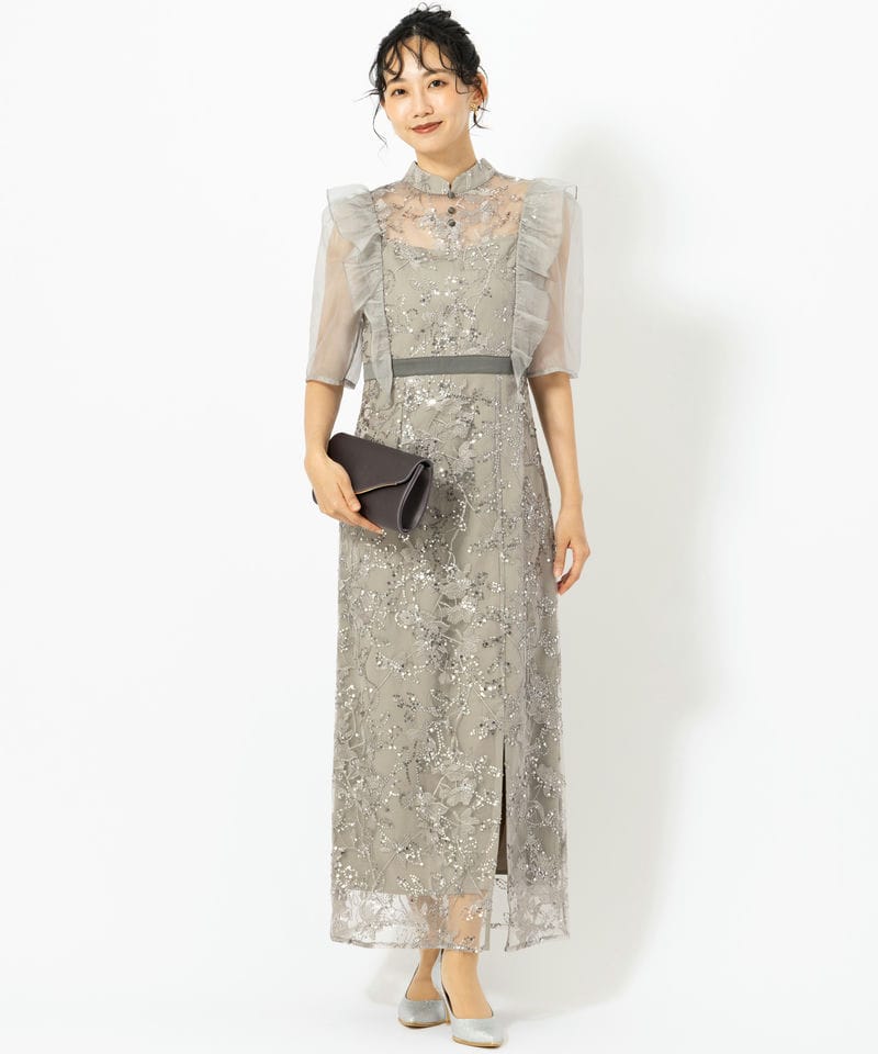 Leja レジャ フラワースパンコールシアーフリルIラインドレス グレー系