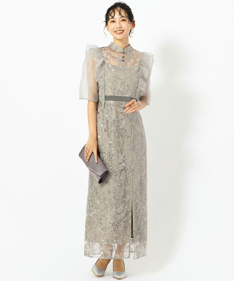 Leja レジャ フラワースパンコールシアーフリルIラインドレス グレー系