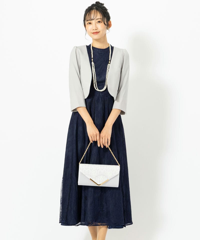 etoll. エトル ドロップウエストスリーブレースドレス グリーン系