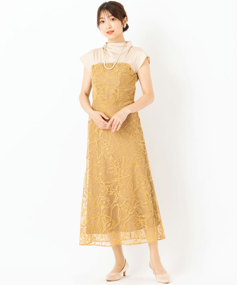 LAGUNAMOON ラグナムーン LADYモール刺繍ドッキングドレス イエロー系
