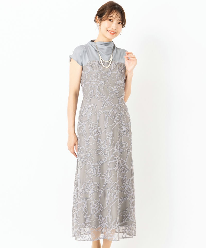 LAGUNAMOON ラグナムーン LADYメッシュエンブロイダリードレス グレー