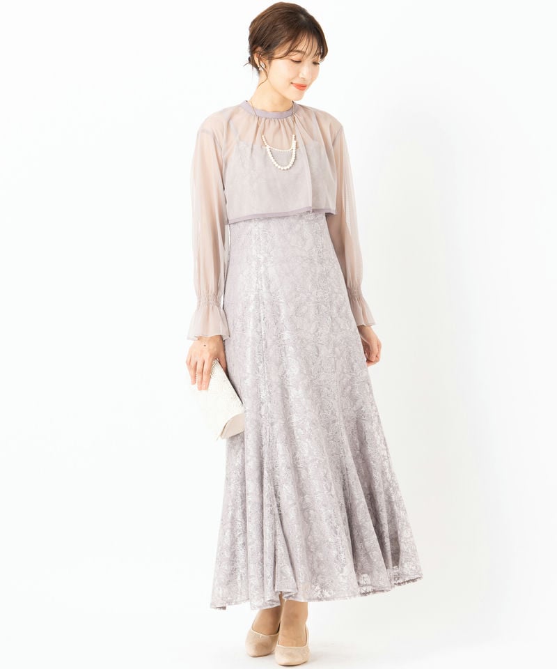 新品✨3way レースボレロセット 結婚式 オケージョン マーメイドロングドレス Select Shop 3wayボレロマーメイドドレス グレー系 x ベージュ系