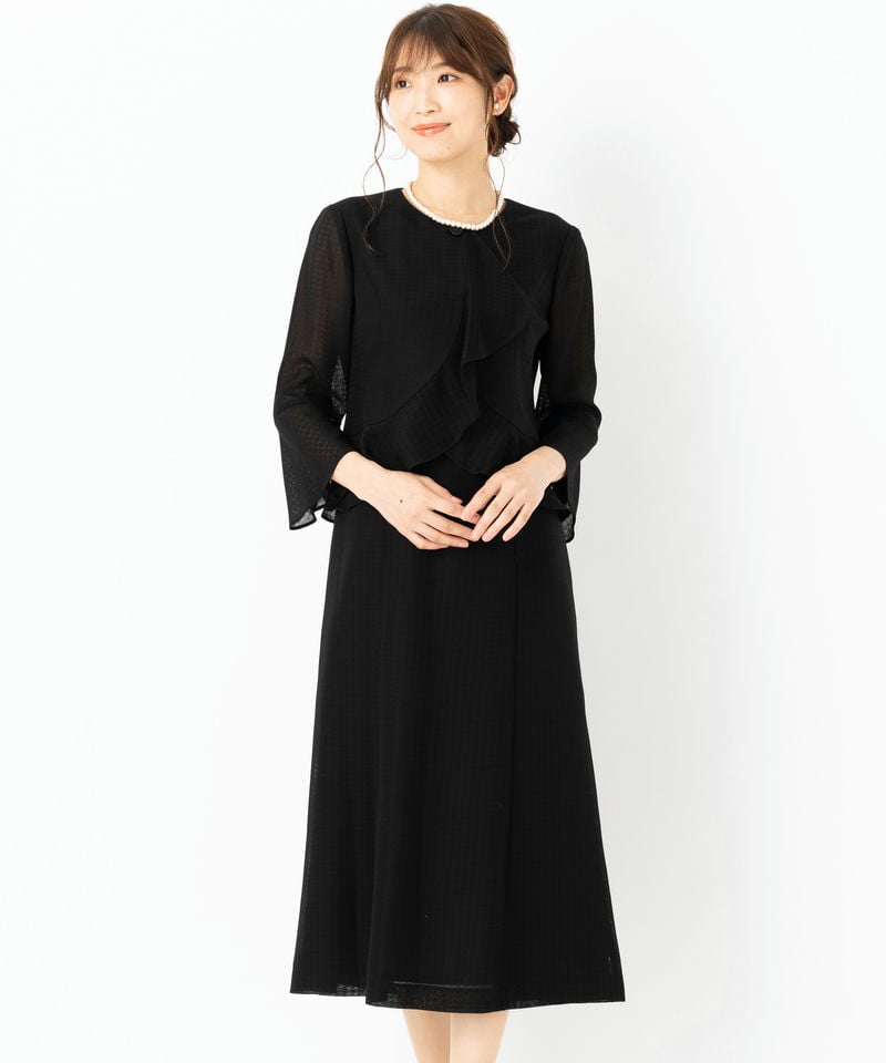 東京ソワール 【マザーズドレス】千鳥柄・絡み織風フリルデザイン