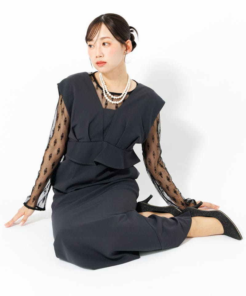ANDRESD アンドレスド ボリュームチュールペプラムドレス グレー系
