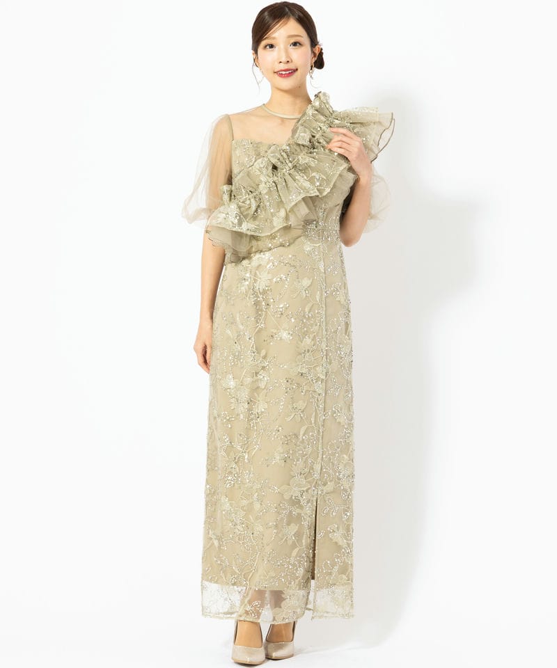 Leja レジャ 3WAYチュールラッフルフラワースパンコールIラインドレス Leja レジャ 3WAYチュールラッフルフラワースパンコールIラインドレス