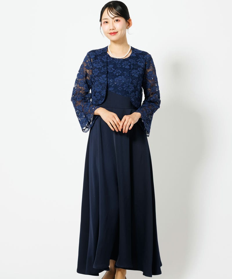 Select Shop 【マザーズドレス】コードレース×シフォン切り替えロング