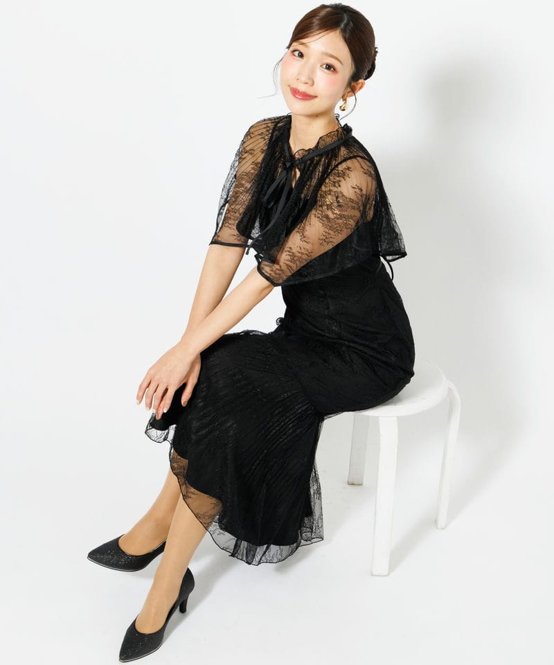 SNIDEL スナイデル シアーショルダーレースドレス ブラック系 | 結婚式