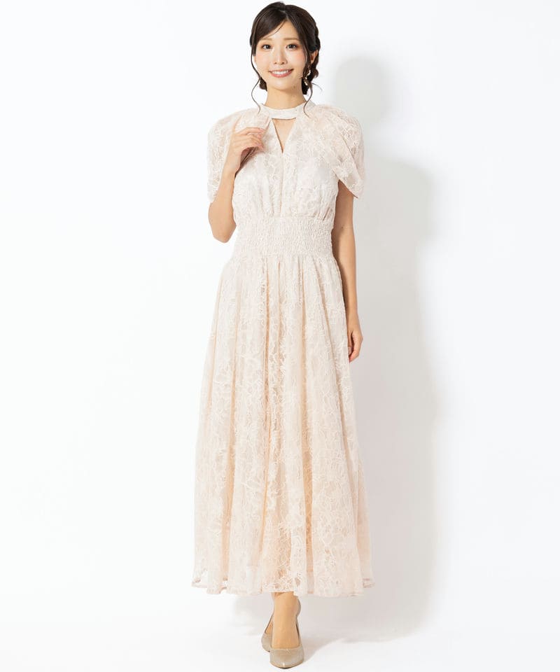SNIDEL スナイデル ケープデザインレースドレス ピンク系 x ベージュ系