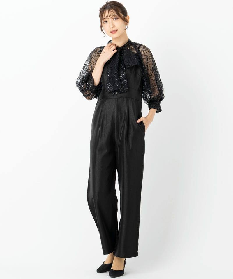 Leja レジャ ドット柄スパンコールボレロオールインワン ブラック系