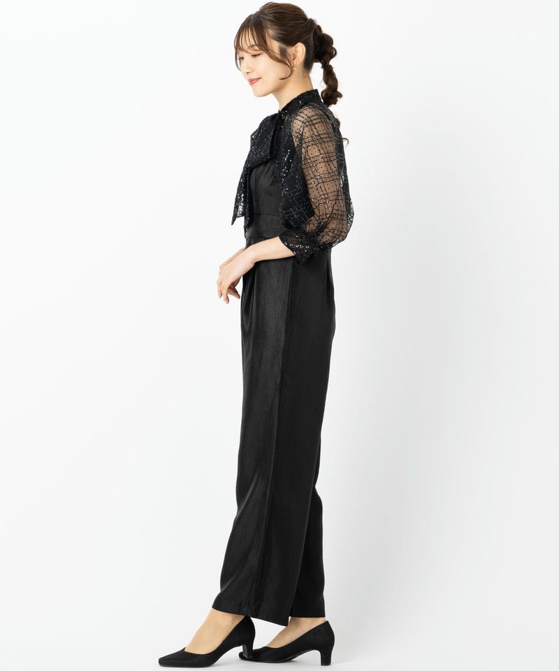 Leja レジャ ドット柄スパンコールボレロオールインワン ブラック系