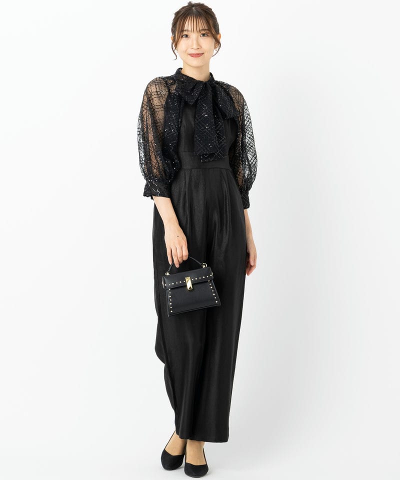 Leja レジャ ドット柄スパンコールボレロオールインワン ブラック系