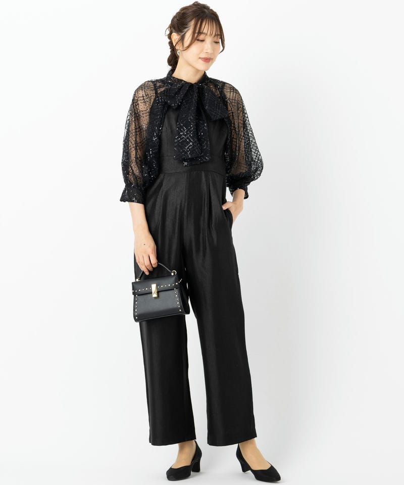 Leja レジャ ドット柄スパンコールボレロオールインワン ブラック系