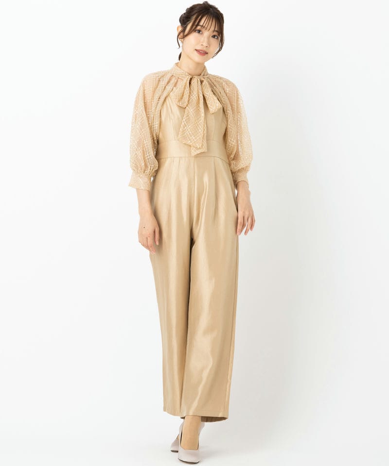 Leja レジャ ドット柄スパンコールボレロオールインワン ブラック系