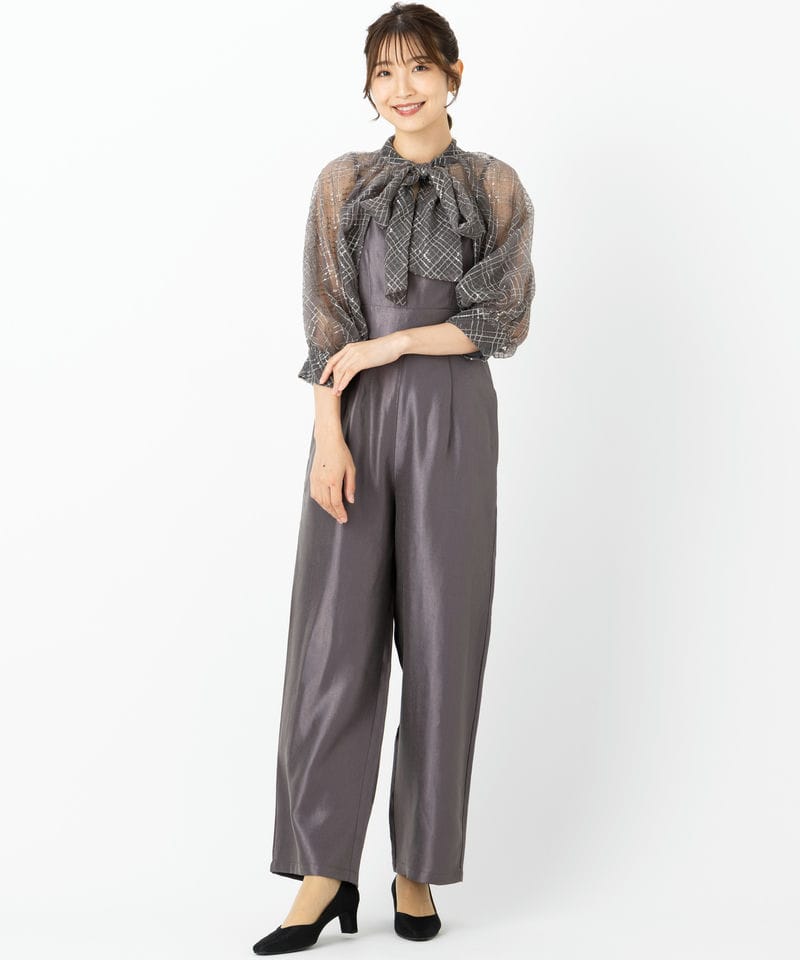 Leja レジャ ドット柄スパンコールボレロオールインワン グレー系