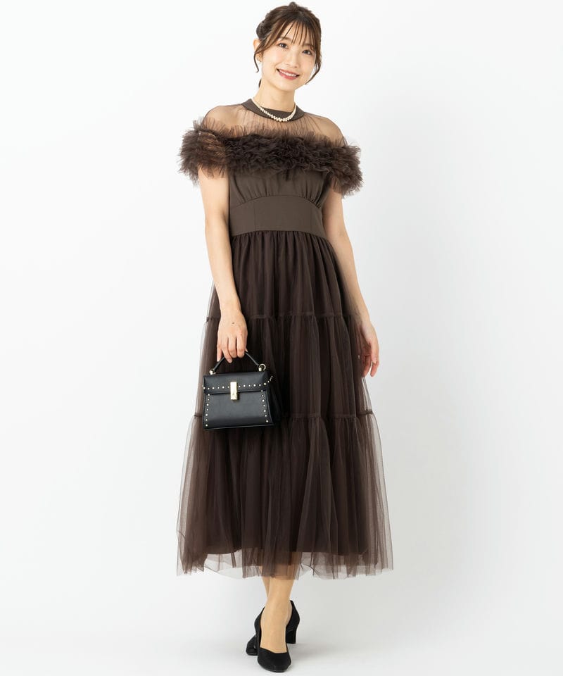 Noela ノエラ ケープチュールフリルドレス ブラウン系 | 結婚式