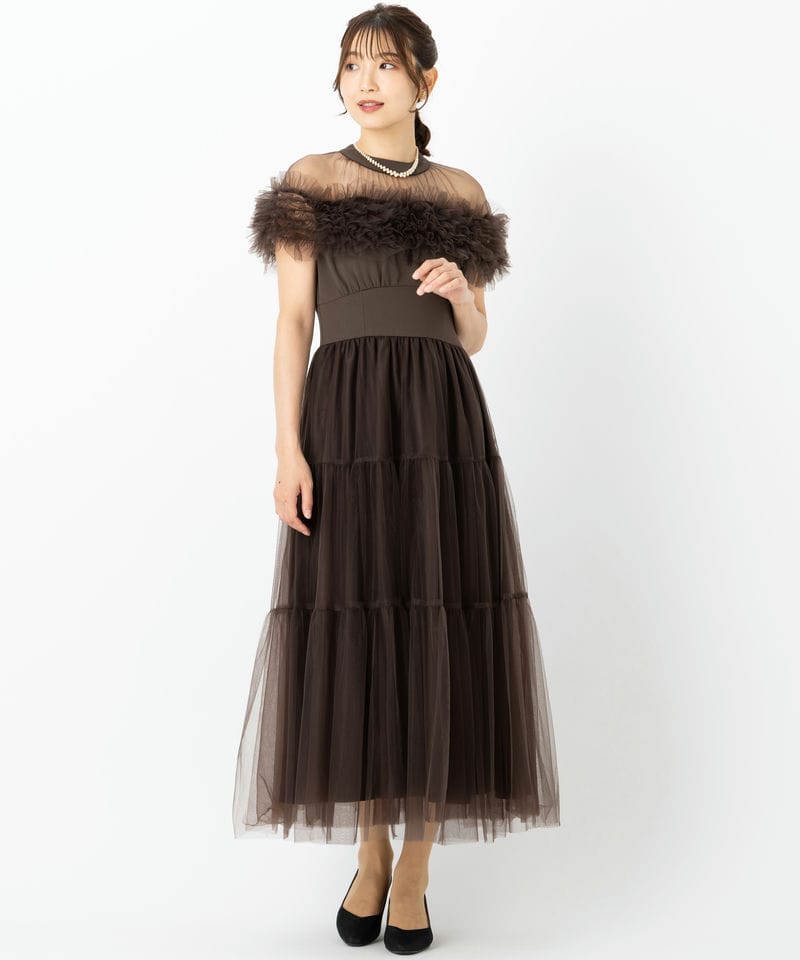Noela ノエラ ケープチュールフリルドレス ブラウン系 | 結婚式