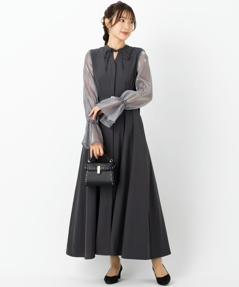 HARE オケージョンドレス グレー HARE ハレ 2WAYシアーフレアスリーブドレス グレー系 | 結婚式