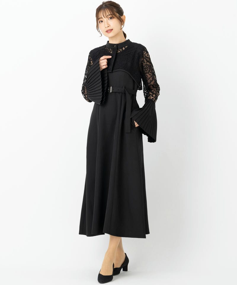 HARE ハレ ソデプリーツレースドレス ブラック系 | 結婚式パーティーの