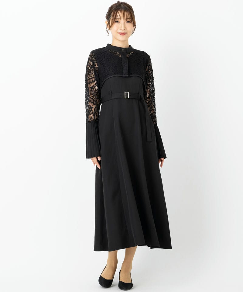 HARE ハレ ソデプリーツレースドレス ブラック系 | 結婚式パーティーの