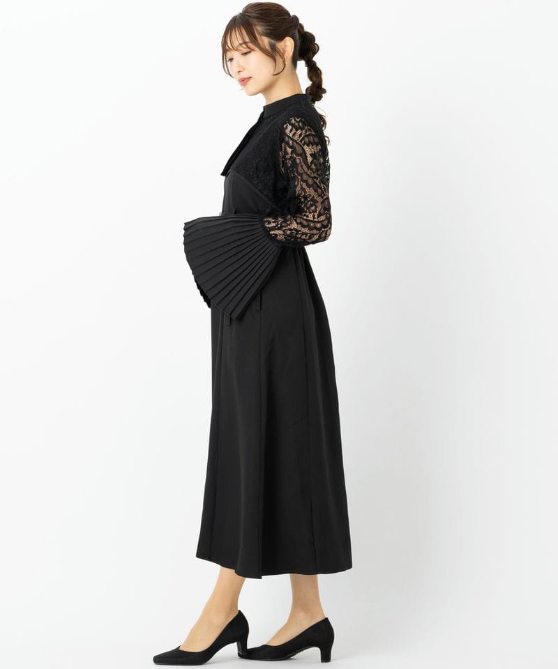 HARE ソデプリーツレースワンピース ハレ ドレス パーティー 黒 結婚式 HARE ハレ ソデプリーツレースドレス ブラック系 | 結婚式パーティーの