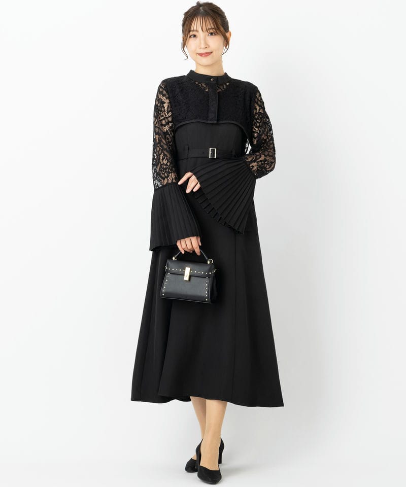 HARE ソデプリーツレースワンピース ハレ ドレス パーティー 黒 結婚式 HARE ハレ ソデプリーツレースドレス ブラック系 | 結婚式パーティーの