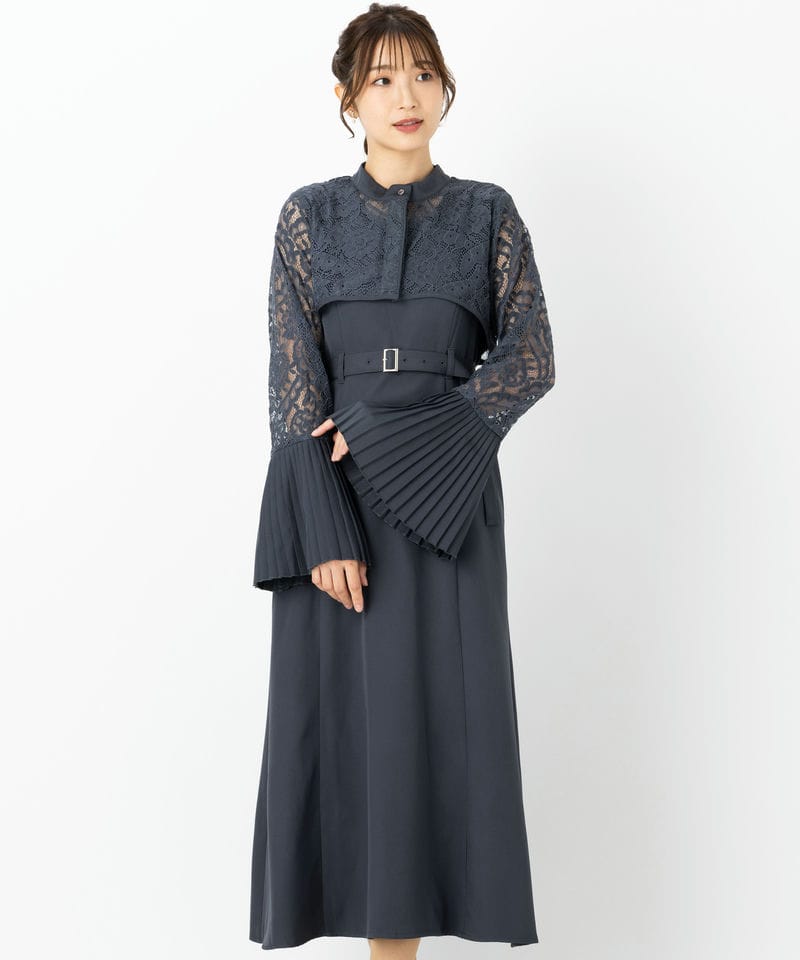 HARE ハレ ソデプリーツレースドレス グレー系 x ブルー系 | 結婚式