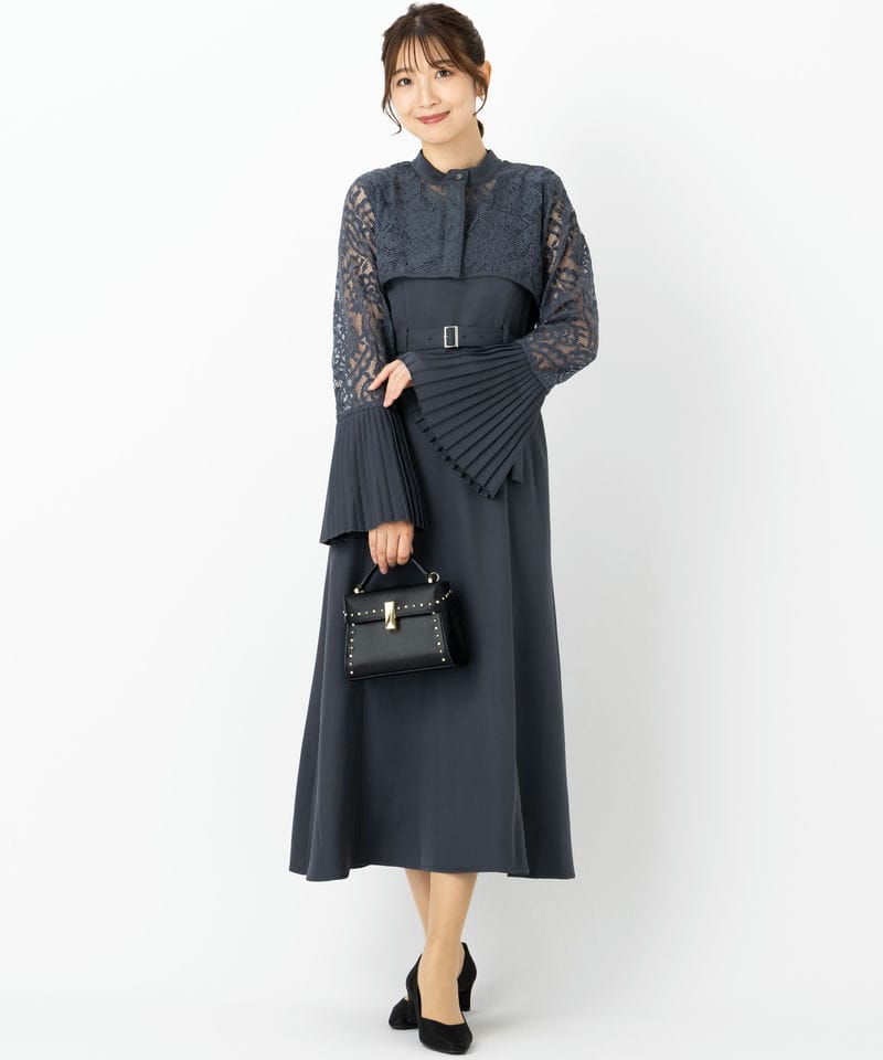 HARE ハレ ソデプリーツレースドレス グレー系 x ブルー系 | 結婚式