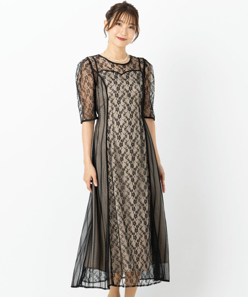 etoll. エトル ジオメトリックカシュクールデザインフレアドレス