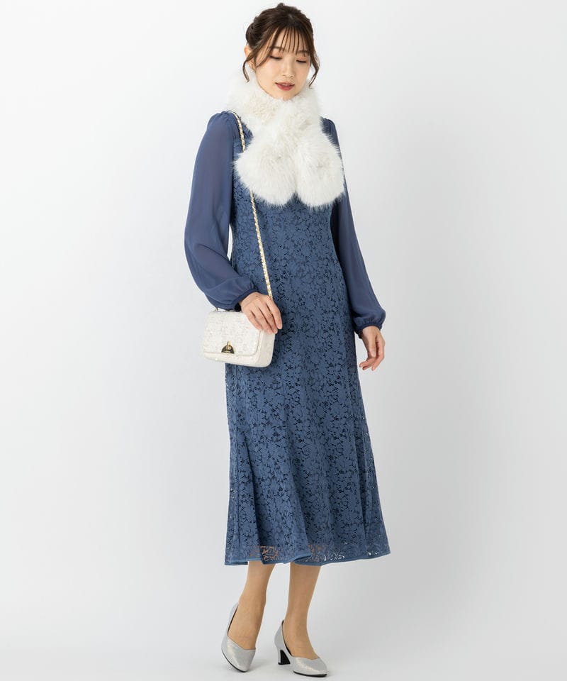 CELFORD セルフォード ビジューブローチ付きフェイクファーティペット
