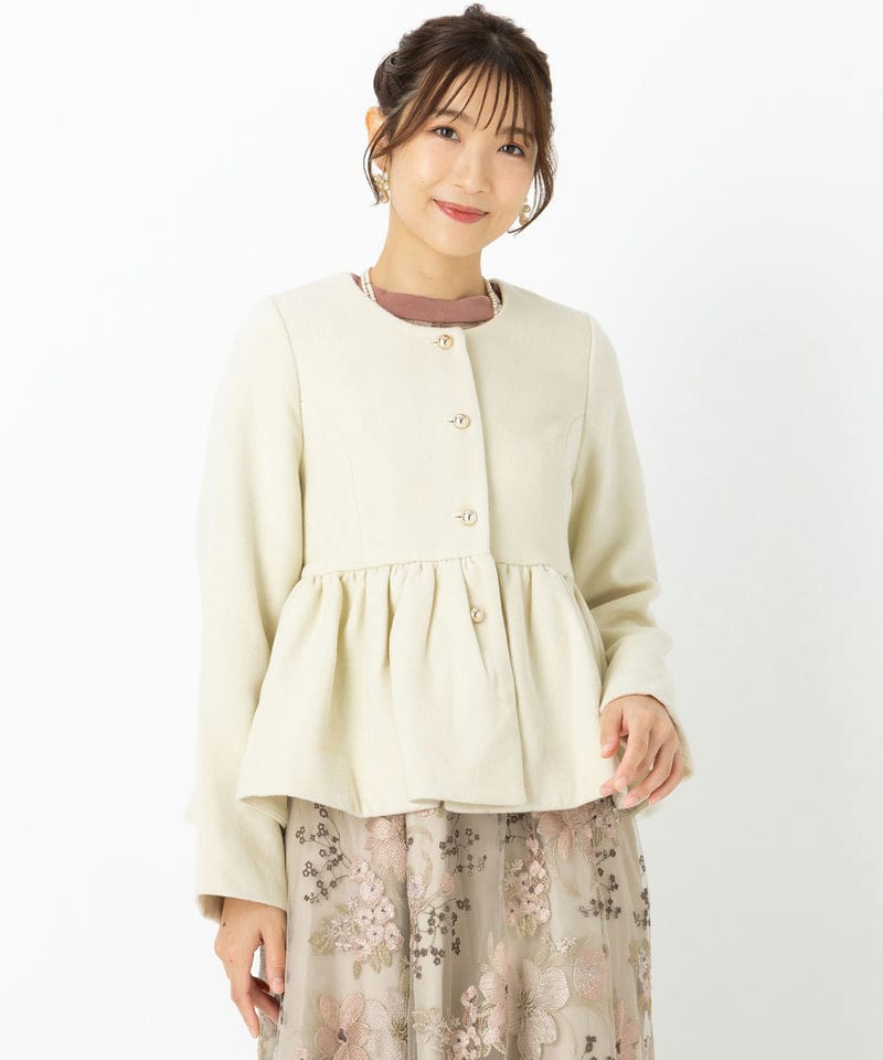 RANDA ランダ ウールライクペプラムショートコート その他 x ホワイト