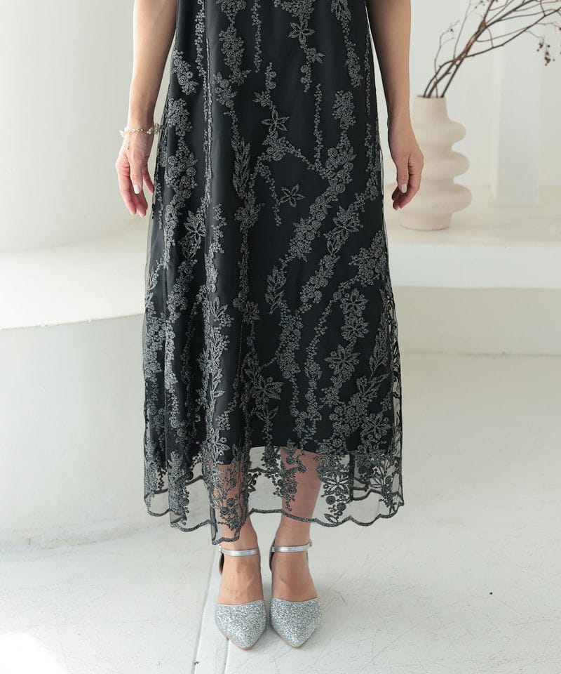 Select Shop エンブロイダリーIラインドレス ブラック系 | 結婚式
