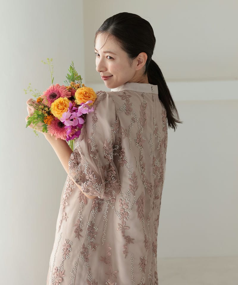 Select Shop エンブロイダリーIラインドレス ブラウン系 x ベージュ系